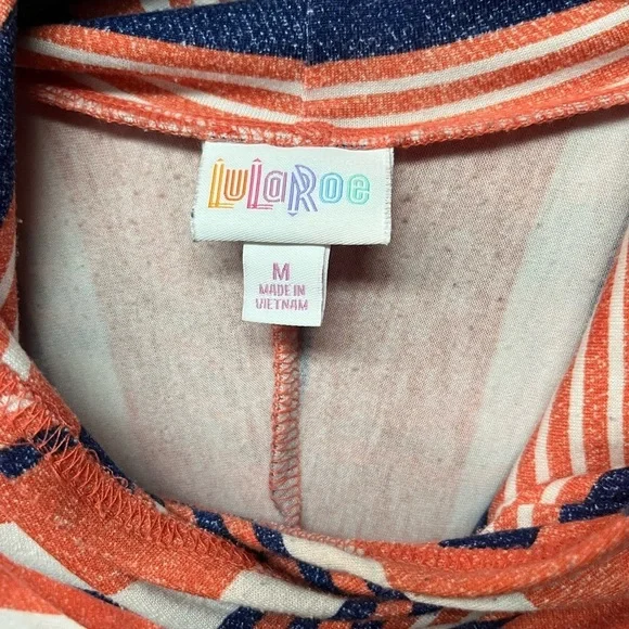 LulaRoe Striped Hooded Women's Top - Orange and Blue - Picture 3 of 5